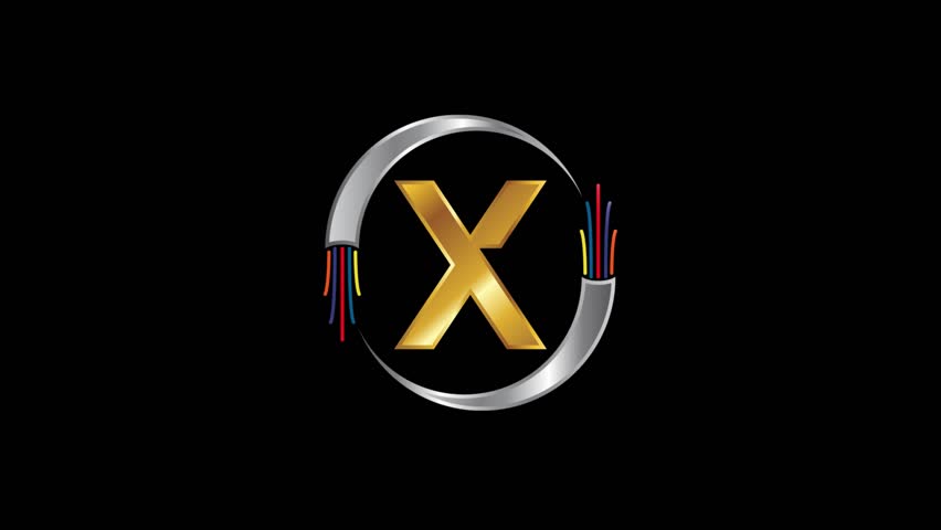 Dynamic Gold X Logo Animation Reveals with Cable Connection Design on Black Screen Visuals