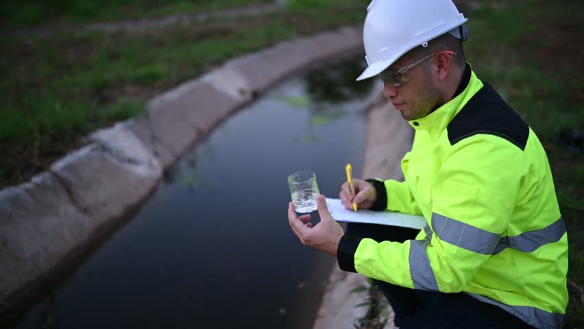Environmental engineers inspect water quality,Bring water to the lab for testing,Check the mineral content in water and soil,Check for contaminants in water sources. Royalty-Free Stock Footage #1102976991