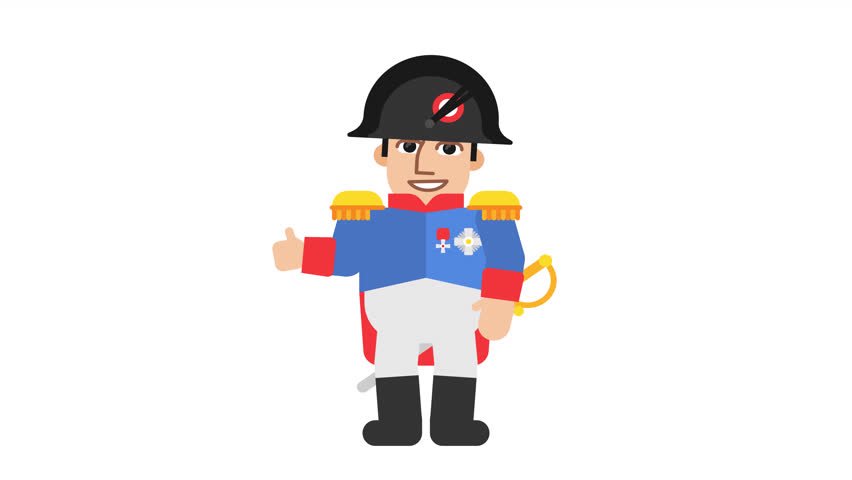 Napoleon Bonaparte showing thumbs up and smiling. Alpha channel. Looped animation