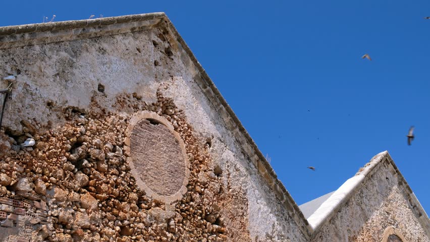 Video of the swallows nesting under the roofs rushing around the buildings of the old 16th-century Venetian arsenal in Chania harbor. Crete. Greece swallows rush Royalty-Free Stock Footage #1102988659