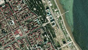 Earth zoom in from space to Sumqayit, Azerbaijan in Peace Dove. Followed by zoom out through clouds and atmosphere into space. Satellite view. Travel intro - Powered by Shutterstock - Get 15% off with code: PIKWIZARD15