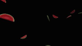 Watermelon slices exploding over alpha channel. Watermelon pieces explosion across the screen. Watermelon slices burst background. - Powered by Shutterstock - Get 15% off with code: PIKWIZARD15