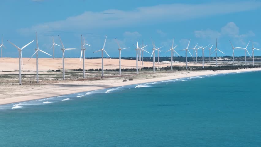Aeolian Park At Canoa Quebrada Beach In Ceara Brazil. Aeolian Energy. Generation Wind. Farm Wind Farm. Aeolian Park At Canoa Quebrada Beach In Ceara Brazil. Royalty-Free Stock Footage #1102995547