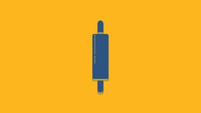 Blue Rolling pin icon isolated on orange background. 4K Video motion graphic animation.