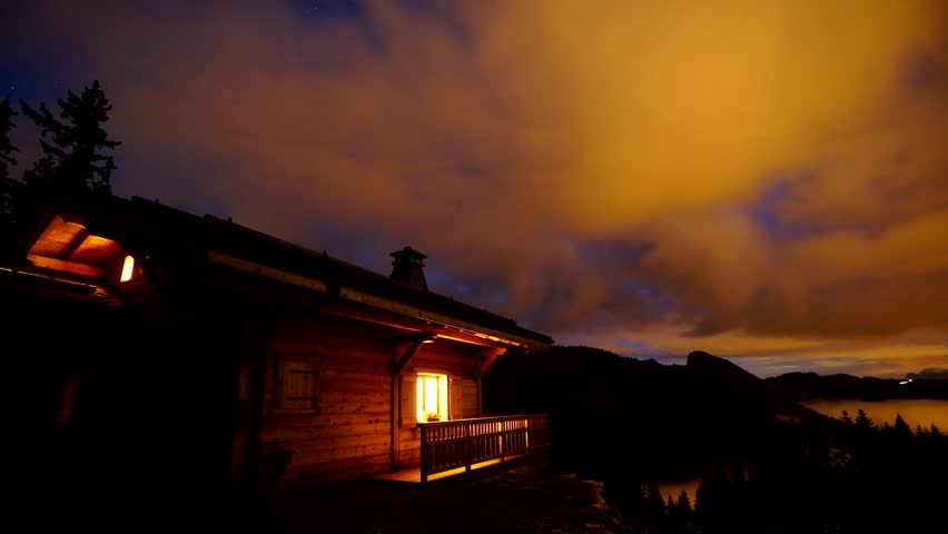 Timelapse chalet French Alpes at night