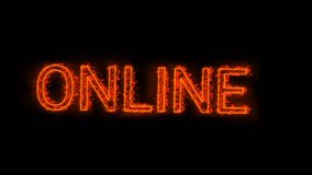 neon sign text online and glowing orange color on black background,using for for business and anymore user concept.4k video