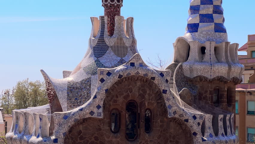 Park Guell by Antonio Gaudi, Barcelona, Spain. High quality 4k footage
