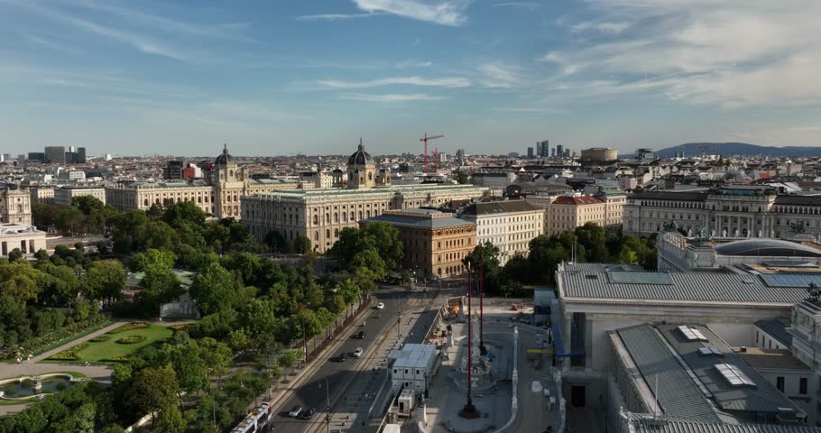 Vienna, Austria, aerial view of Vienna cityscape in the Historic Centre. Drone fly in central Vienna. Vienna city.