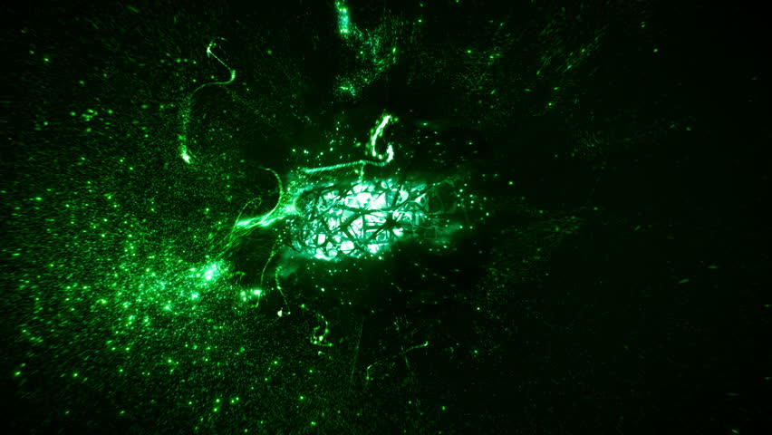 Rotating Abstract Energetic Green Glowing Particle Nucleus Loop Background. Abstract 3D animation loop background for Bio fuel and algae-powered fuel cells in photosynthetic energy production