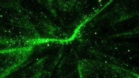 Green abstract futuristic sparkling cosmic star dust particle loop background. 3D animation design backplate with copy space. Microbial and biofuel technology stage backdrop with flickering cell swarm - Powered by Shutterstock - Get 15% off with code: PIKWIZARD15