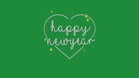 Happy New Year text motion graphics video with green background for a party and celebration.