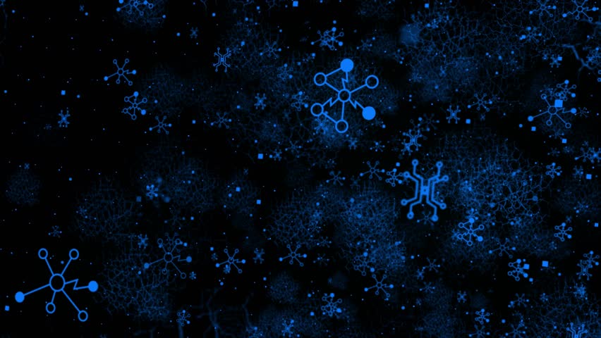 Animated blue color 3d mesh of glowing neurons, Technology background