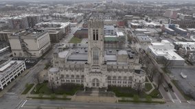 Christ Church Cathedral in downtown Indianapolis, Indiana with drone video circling.