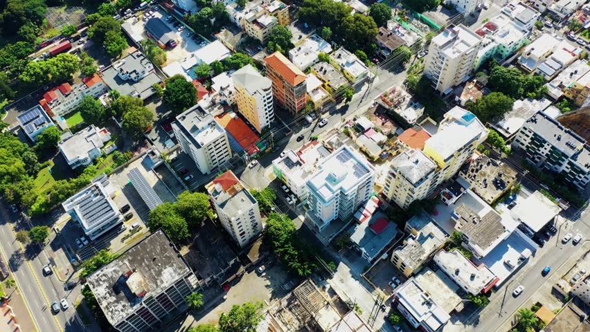 Aerial view of Santo Domingo, Dominican Republic, featuring modern architecture, modern skyline, and bustling streets. Ideal for showcasing the vibrant capital