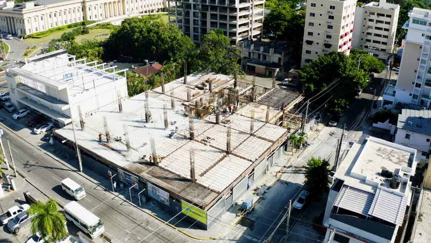 Aerial view of Santo Domingo, Dominican Republic, featuring modern architecture, modern skyline, and bustling streets. Ideal for showcasing the vibrant capital