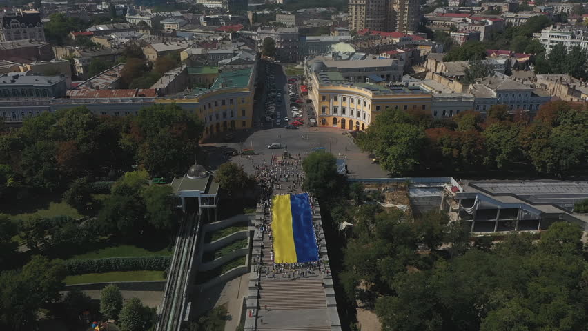 Odessa flag of Ukraine on the Potemkin stairs