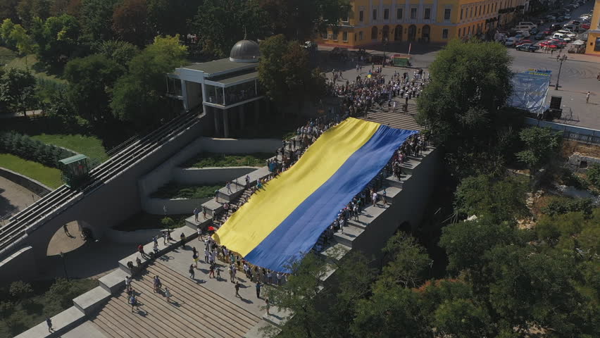 Odessa flag of Ukraine on the Potemkin stairs