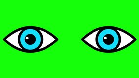 Animated blue two eyes are closing. blinks an eyes. Flat icon. Looped video. Vector illustration on green background.