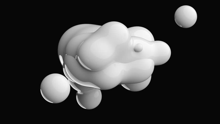 3d render of abstract art video animation with surreal black and white monochrome balls bubbles or sphere in deformation process in white glossy ceramic material on isolated black background Royalty-Free Stock Footage #1103045505