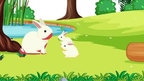 animation video ,rabbit in the forest with their mother