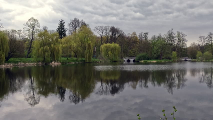 View of the lake on a cloudy day. Nostalgic lake landscape. Time Lapse