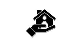 Black House insurance icon isolated on white background. Security, safety, protection, protect concept. 4K Video motion graphic animation.