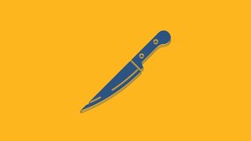 Blue Knife icon isolated on orange background. Cutlery symbol. 4K Video motion graphic animation.