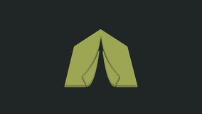 Green Tourist tent icon isolated on black background. Camping symbol. 4K Video motion graphic animation.