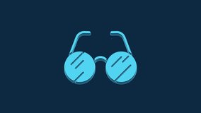 Blue Eyeglasses icon isolated on blue background. 4K Video motion graphic animation.