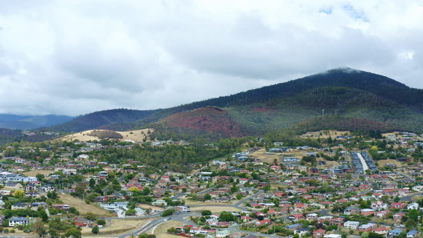 Hobart City Skyline With Mount Wellington Mountain View, 4K Drone Tasmania Slow Motion