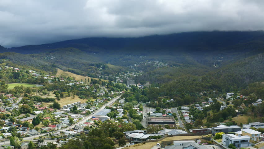 Aerial Drone Flyover Hobart Hinterland Valley Suburbs In Tasmania, 4K