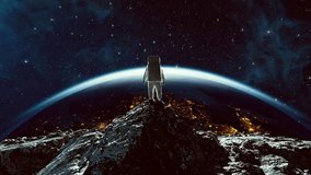 Astronaut On Moon Rock In front of Planet Earth Wormhole Bending Laws of the Universe Augmented Reality Virtual Realm Creativity Science Fiction and Imagination Concept - Powered by Shutterstock - Get 15% off with code: PIKWIZARD15