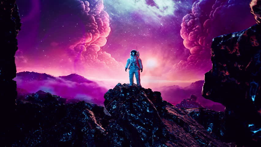 Astronaut on Alien Planet and Earth Reflection Bending Laws of the Universe Augmented Reality Virtual Realm Creativity Science Fiction and Imagination Concept