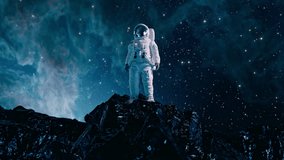Astronaut On Space Rock In front Space Nebula Wormhole Bending Laws of the Universe Alien Planet Augmented Reality Virtual Realm Creativity Science Fiction and Imagination Concept - Powered by Shutterstock - Get 15% off with code: PIKWIZARD15