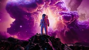 Astronaut Standing On Rock on Alien Planet Wormhole Bending Laws of the Universe Augmented Reality Virtual Realm Creativity Science Fiction and Imagination Concept - Powered by Shutterstock - Get 15% off with code: PIKWIZARD15