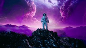 Astronaut On Space Rock In front Colorful Space Nebula Wormhole Bending Laws of the Universe Alien Planet Augmented Reality Virtual Realm Creativity Science Fiction and Imagination Concept - Powered by Shutterstock - Get 15% off with code: PIKWIZARD15
