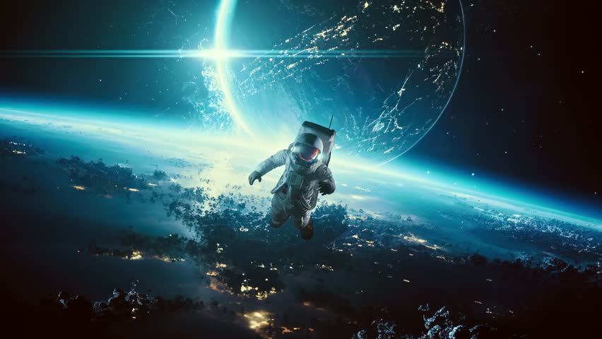 Astronaut Floating in Space and Time Bending Laws of the Universe Learning Augmented Reality Virtual Realm Creativity Science Fiction and Imagination Concept Royalty-Free Stock Footage #1103052261