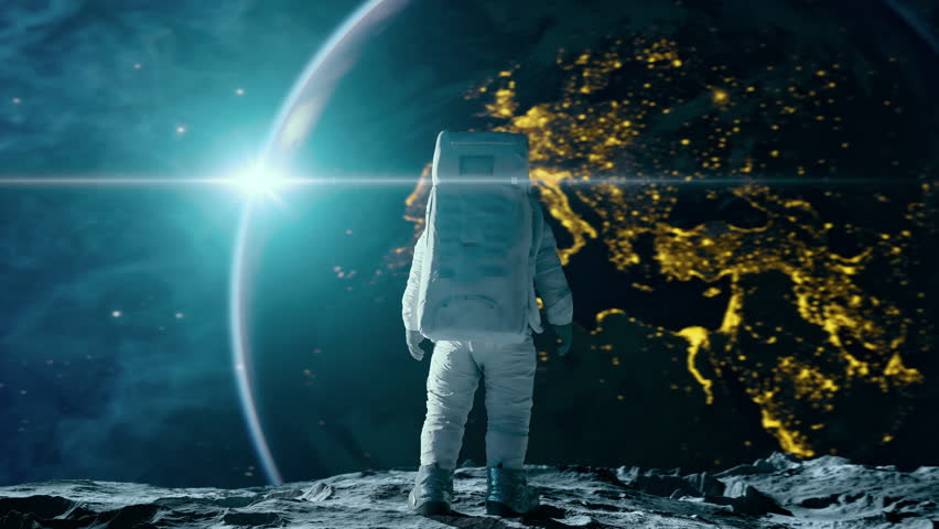 Astronaut on Alien Planet and Earth Reflection Bending Laws of the Universe Augmented Reality Virtual Realm Creativity Science Fiction and Imagination Concept Royalty-Free Stock Footage #1103052271