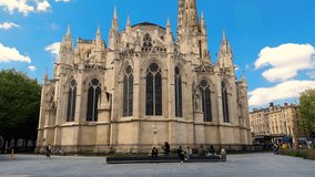 View of the Saint Andrew cathedral at sunset, Bordeaux. France. High quality 4k footage