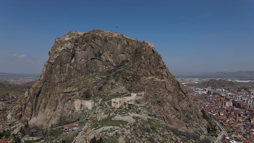 Imposing medieval castle ruins in Afyonkarahisar City of Turkey 