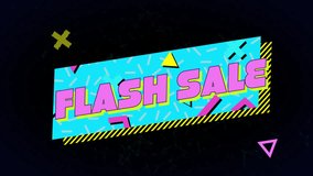 Animation of flash sale text over colourful shapes moving. Social media and digital interface concept digitally generated video. - Powered by Shutterstock - Get 15% off with code: PIKWIZARD15