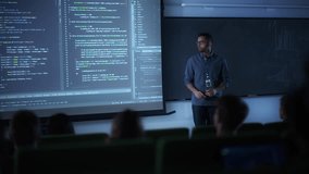 Diverse Multicultural Students Studying in University Room, Listening to a Young Multuethnic Professor Explaining Web Development Coding Language. Computer Science Education in College - Powered by Shutterstock - Get 15% off with code: PIKWIZARD15