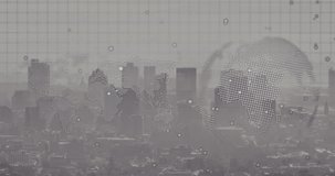 Animation of data processing and globe over cityscape. Global business and digital interface concept digitally generated video. - Powered by Shutterstock - Get 15% off with code: PIKWIZARD15