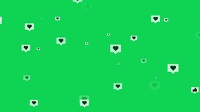 Glitched Thumbs Up and Heart SNS Like Mixed icons Floating on Green Screen Chroma Key. Social Networking Like or Love Button, short-form video, dance or music SNS concept. 4K Motion Graphics video - Powered by Shutterstock - Get 15% off with code: PIKWIZARD15