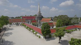 High-angle video from a drone, Wat Mahathat, Mueang District, Nakhon Si Thammarat Province, Thailand