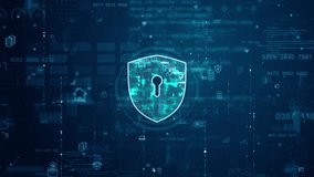 Motion graphic of Blue digital security shield logo and futuristic circle HUD with big data processed on grid line background and technology ai icon screen abstract background network secure concepts - Powered by Shutterstock - Get 15% off with code: PIKWIZARD15