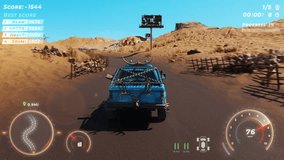 Driving the blue truck in the new computer game. Driving the car on the desert map in the computer game. Player unable to collect speed drifting points in the computer game. Loss screen. Race drive