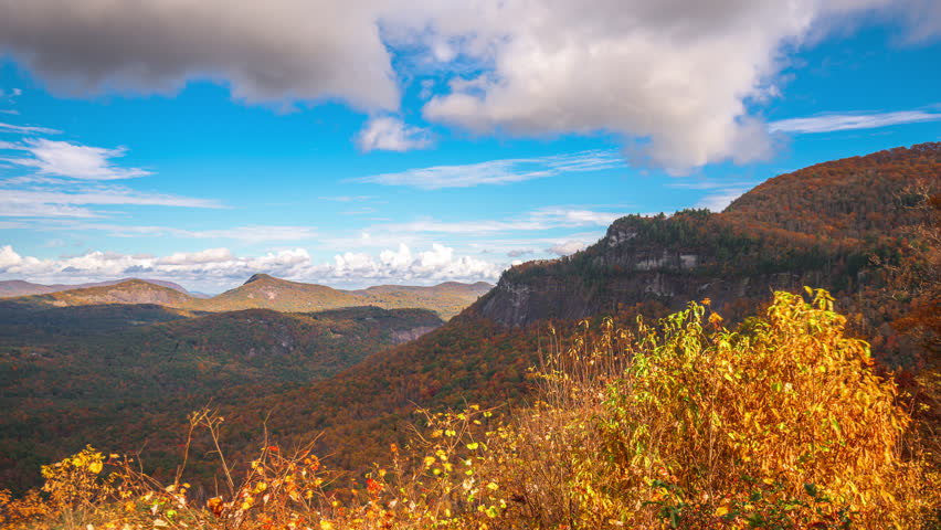 Whiteside Mountain in autumn at dawn in North Carolina, USA.