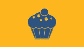 Blue Muffin icon isolated on orange background. 4K Video motion graphic animation.