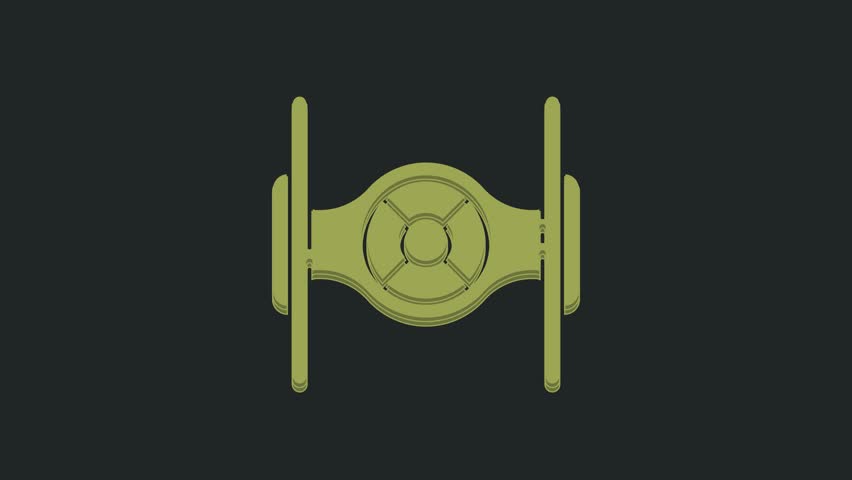 Green Cosmic ship icon isolated on black background. 4K Video motion graphic animation.